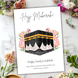 Hajj Mubarak Islamic Editable Name Greeting Card Template, Hajj Mabrook, Muslim Celebration, Eid Gift Kaaba, Umrah, Printable Pilgrimage