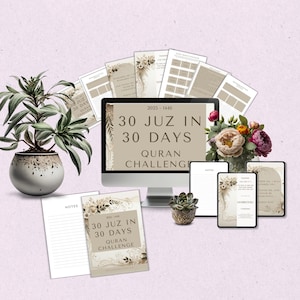 Islamic printable tracker 2025, 30 Juz in 30 Days, Quran Challenge Memorization Journal, Quran tracker, Muslim PDF instant download QC019