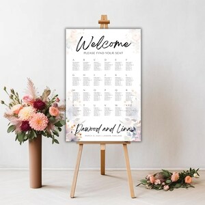 Muslim Wedding Welcome Sign, Watercolor Pastel, Nikkah Seating Arrangement, Editable Template, INSTANT DOWNLOAD, DIY Seating Plan Printable