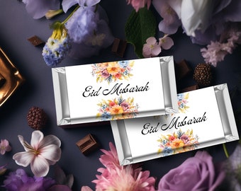Emballages de chocolat Eid Mubarak, TÉLÉCHARGEMENT IMMÉDIAT, décoration DIY de l'Aïd ul Adha, cadeaux imprimables pour l'Aïd, décoration musulmane barre chocolatée PPCH040