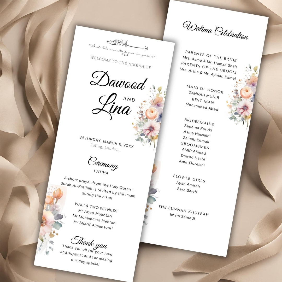 Pastel Floral Wedding Program Nikkah Editable Template - Etsy