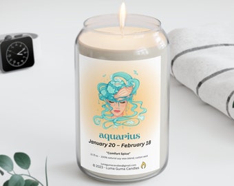 Aquarius Candle, Scented Natural Soy, Horoscope Zodiac Astrology Birthday Gift - 13.75oz