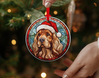 Cocker Spaniel Christmas Ornament Stained Glass Dog Ornament Christmas Gift Family Christmas Tree Ornament Glass Stained Design