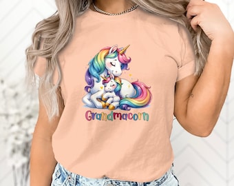 T-shirt adorable mère et enfant licorne, t-shirt graphique coloré grand-mère, amour de famille, sweat-shirt pour maman