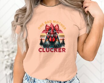 Camiseta divertida de pollo, One Bad Mother Clucker, camiseta gráfica retro Sunset para amantes del pollo, sudadera de mamá