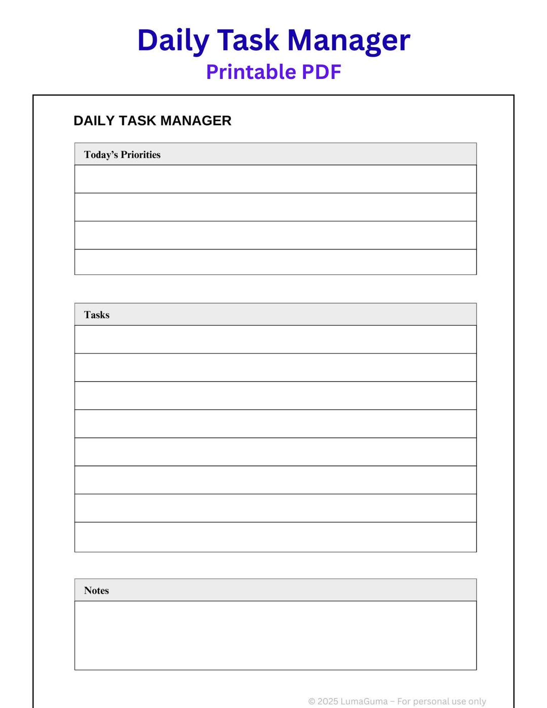 Daily Task Manager Printable | Simple to Do List PDF | Minimal Daily ...