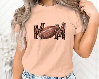 T-shirt graphique de football pour maman à imprimé léopard, t-shirt de sport élégant pour maman, vêtements décontractés pour fan de football, sweat-shirt pour maman