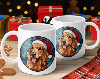 Golden Retriever Christmas Coffee Mug: Stained Glass Dog Design