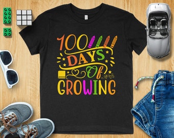 100 Days of Growing Kids T-Shirt, Colorful School Celebration, Teacher and Students, Fun Educational Tee, Milestone Achievement
