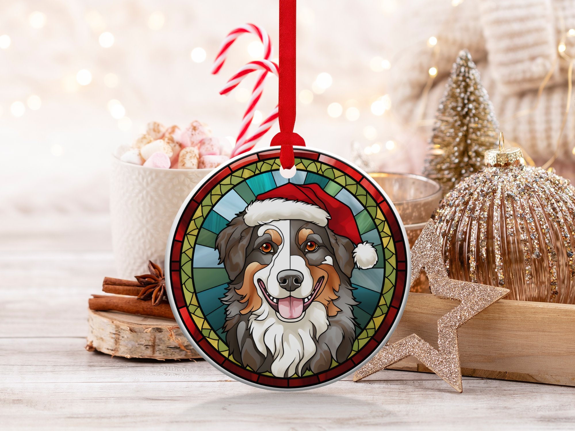 Australian Shepherd Christmas Ornament: Stained Glass Dog Design - Etsy