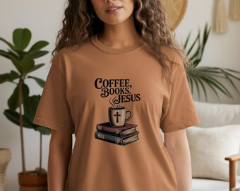 Camiseta de Jesús con libros de café: Ropa para amantes de los libros cristianos