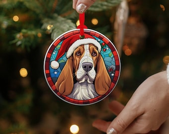 Basset Hound Christmas Ornament: Ceramic Stained Glass Dog Design
