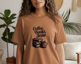 Camiseta de Jesús de Coffee Books: Camiseta cristiana con colores reconfortantes