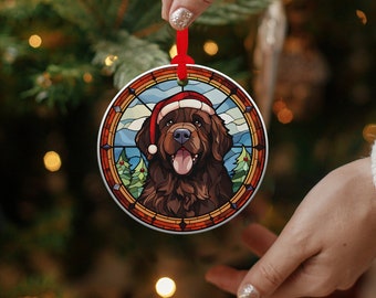 Newfoundland Dog Christmas Ornament: Stained Glass Style Tree Decoration