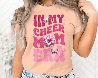 Camiseta rosa Cheer Mom con diseño de mariposa y pompón, camiseta gráfica para mujer, regalo del Día de las Madres, sudadera para mamá