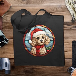 Poodle Christmas Tote Bag Stained Glass Dog Tote Bag Christmas Gift Fashion Stylish Tote Bag Glass Stained Design