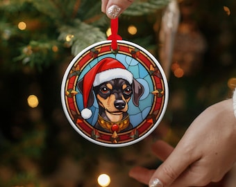 Miniature Pincher Christmas Ornament Stained Glass Dog Ornament Christmas Gift Family Christmas Tree Ornament Glass Stained Design