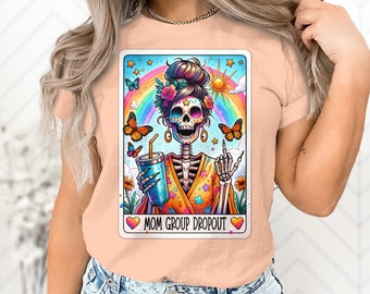 Mom Group Dropout camiseta de calavera colorida, camiseta gráfica vibrante arcoíris, mariposas, femenino, regalo del Día de las Madres, sudadera de mamá