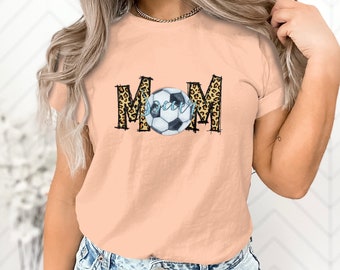 Camiseta gráfica de balón de fútbol con estampado de leopardo, camiseta deportiva única, ropa casual de fútbol de acuarela, sudadera de mamá