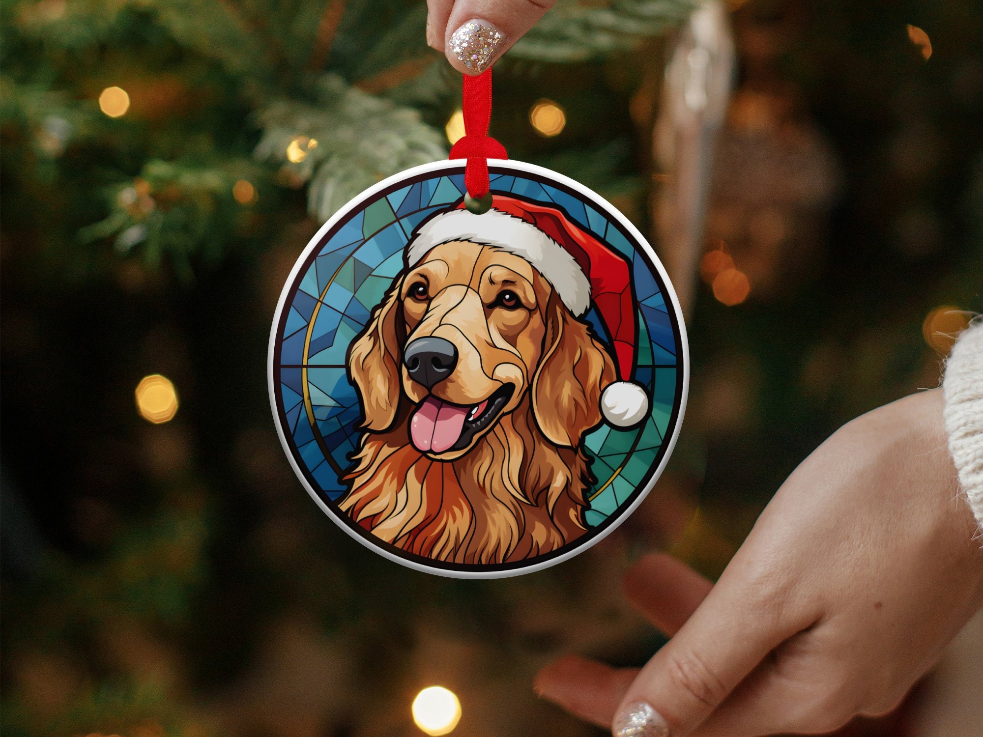 Golden Retriever Christmas Ornament: Stained Glass Dog Design