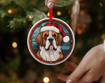 St Bernard Christmas Ornament Stained Glass Dog Ornament Christmas Gift Family Christmas Tree Ornament Glass Stained Design