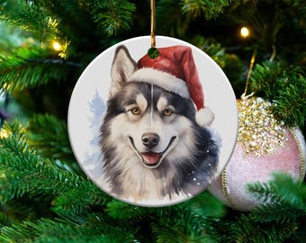 Siberian Husky Weihnachtsverzierung, handbemalte Siberian Husky-Verzierung, festliche Hundeliebhaber-Dekoration, Siberian Husky-Geschenk