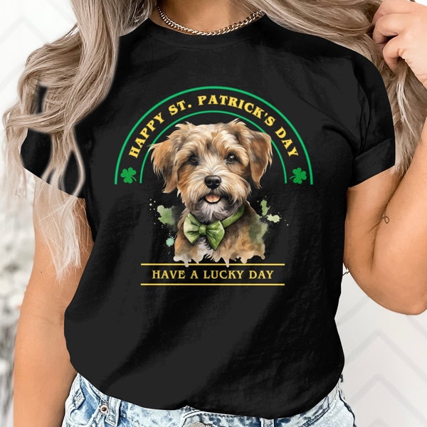 St. Patrick's Day Dog Shirt, Cute Terrier with Bow Tie, Irish Celebration Tee, Have a Lucky Day, Unisex Clothing