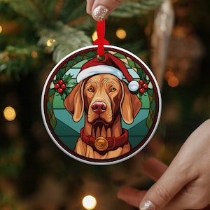 Vizsla Christmas Ornament Stained Glass Dog Ornament Christmas Gift Family Christmas Tree Ornament Glass Stained Design