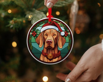 Vizsla Christmas Ornament Stained Glass Dog Ornament Christmas Gift Family Christmas Tree Ornament Glass Stained Design
