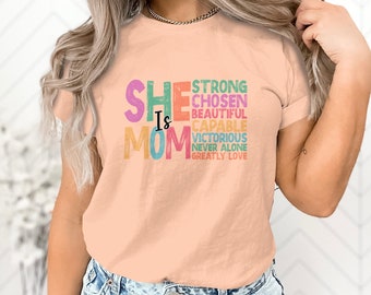 T-shirt Elle est maman, forte, choisie, beau t-shirt graphique pour femme, cadeau de fête des mères, sweat-shirt pour maman