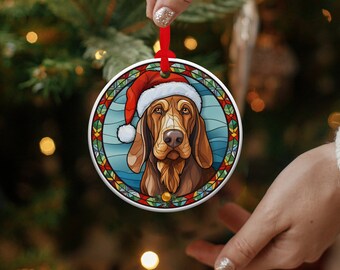 Blood Hound Christmas Ornament Stained Glass Dog Ornament Christmas Gift Family Christmas Tree Ornament Glass Stained Design