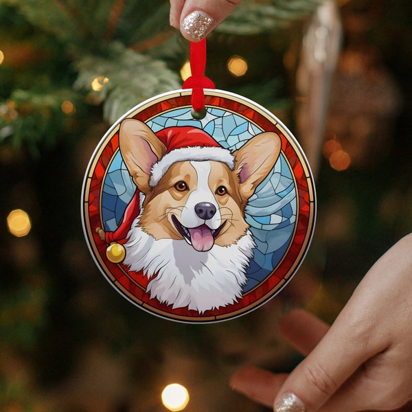 Corgi Christmas Ornament Stained Glass Dog Ornament Christmas Gift Family Christmas Tree Ornament Glass Stained Design