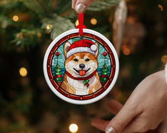 Shiba Inu Christmas Ornament Stained Glass Dog Ornament Christmas Gift Family Christmas Tree Ornament Glass Stained Design