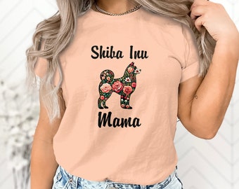 Camiseta Shiba Inu Mama, camiseta floral para amantes de los perros, patrón de flores vintage, regalo único para dueños de mascotas, sudadera para mamá