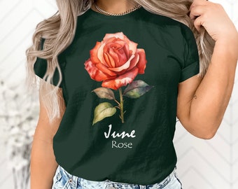 June Birth Flower T-Shirt: Watercolor Rose, Botanical Art Tee