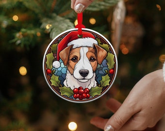 Jack Russell Terrier Christmas Ornament Stained Glass Dog Ornament Christmas Gift Family Christmas Tree Ornament Glass Stained Design