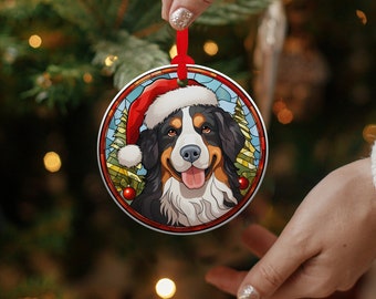 Bernese Mountain Dog Christmas Ornament: Stained Glass Design