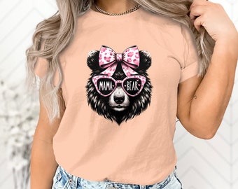 Camiseta de mamá oso, lindo oso de lazo rosa, regalo del día de la madre, camiseta amante de los animales, sudadera de mamá