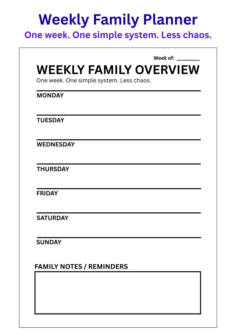 Weekly Family Planner Printable | Simple Family Organizer | Busy ...