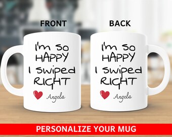 Taza personalizada deslizable a la derecha: divertida taza de café de app de citas, regalo de San Valentín
