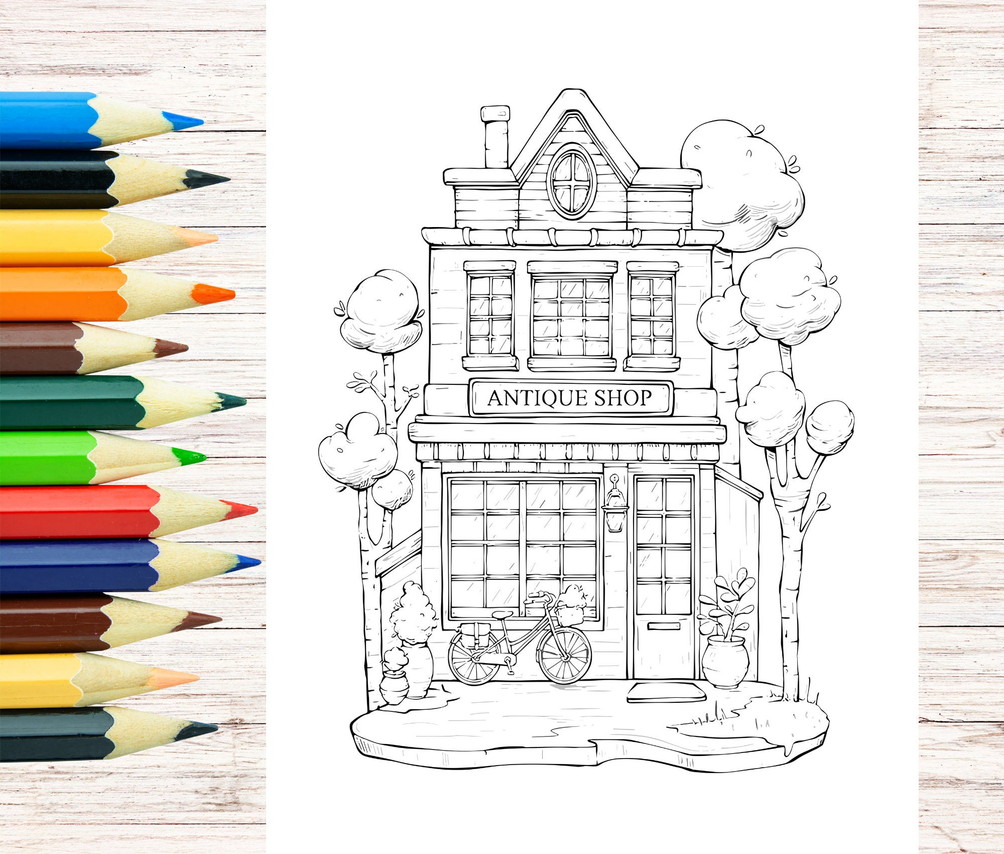 5 Cottage Storefronts Printable Coloring Pages Relaxing - Etsy