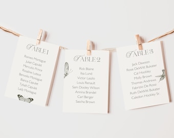 Wedding Seating Chart Cards Template for Wedding Seating Arrangement Sign for DIY Wedding Decor Green Floral Day of Signage