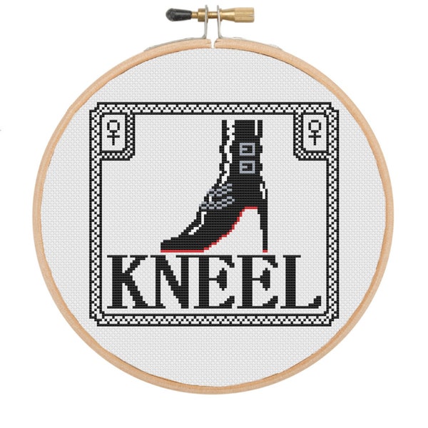 Kneel Stiletto high heel boot cross stitch pattern, Kinky Female Domination Sewing Design, Sexy Foot Fetish Embroidery, Venus Symbol Craft