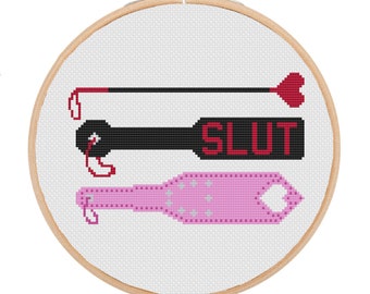 Whips And Paddles Cross Stitch Pattern, Heart Spankers And Floggers Sexy Sewing Designs, Kinky Embroidery Pictures, Easy To Follow PDF Files