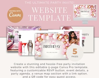 Modello di sito web per feste glamour: invito Canva modificabile (download digitale)