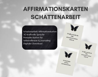 Shadow Work Affirmation Cards PDF | 30 Powerful Sayings | Printable Cards for Self-Reflection & Journaling | Digital Download