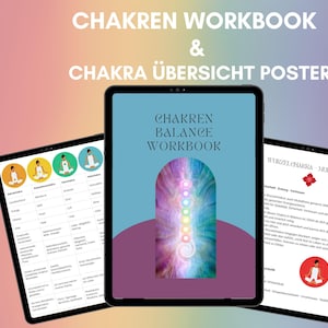 Chakrabalansarbetsbok + Chakraöversiktsaffisch | 7-chakraguide | Utskrivbar PDF | Energiarbete, meditation, mindfulnessjournal