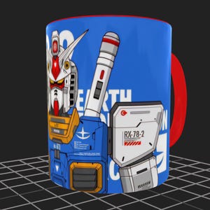 Gundam RX-78 Coffee Mug, Anime Tea Cup, Custom Japanese Mecha Robotic Gift, Unique Inner Future Warrior Decor, Model Kit Enthusiast Present,