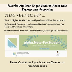K&ouml;nnte beinhalten: Werbebild mit Text: "Favorite My Shop To get Updates About New Product and Promotion." Es enth&auml;lt auch den Text "alpha.NoterForStudent" und "PHYSIC AND MATHS | NOTE MAKER."
