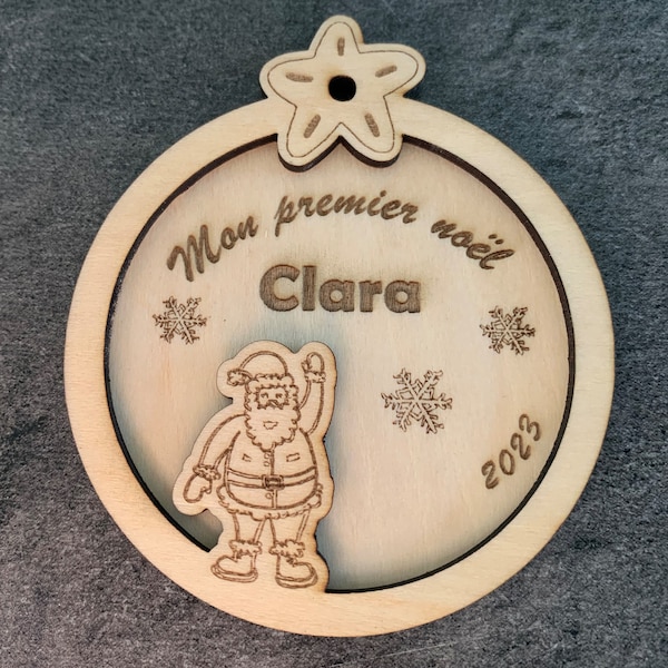 Mis primeras bolas de Navidad, árbol, Papá Noel, nombre, guirnalda, 1ª Navidad, bola de madera personalizada